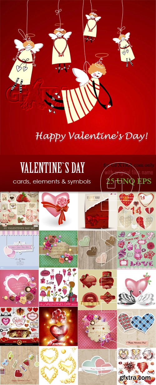 Valentine\'s Day Cards, Elements & Symbols, 25xEPS