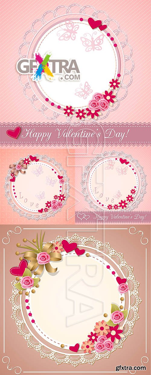 Floral Valentine Cards 4xEPS
