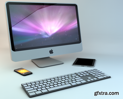 3D Model - Apple iMac, iPad, keyboard & iPhone