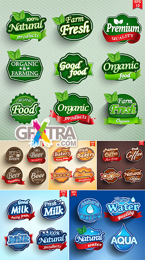 Food and drink labels, badges and stickers