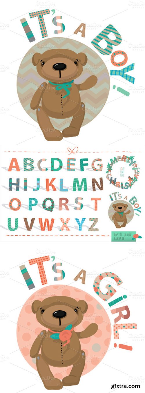 4 Piece Pattern Latin and Alphabet Vector Set