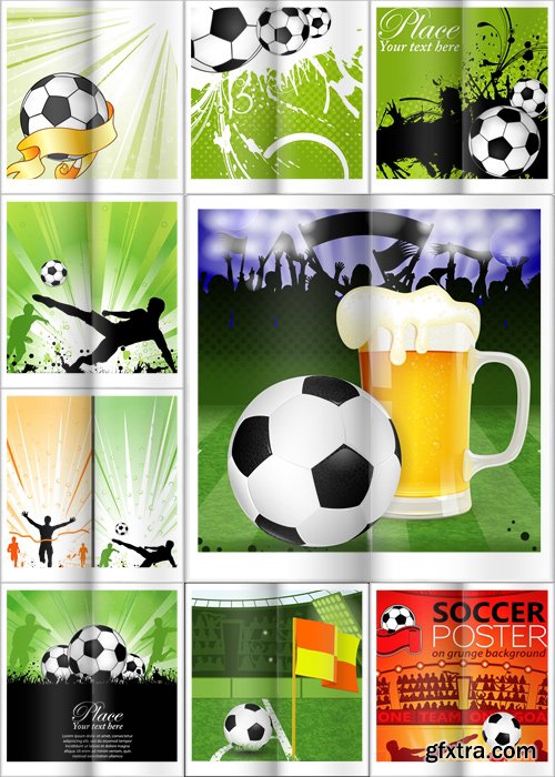 Soccer Stadium, Soccer Players on Grunge Background, Soccer Ball 9xEPS