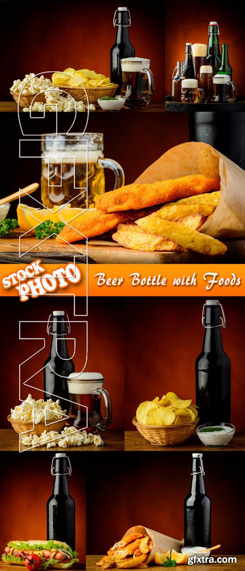 Stock Photo - Beer Bottle with Foods