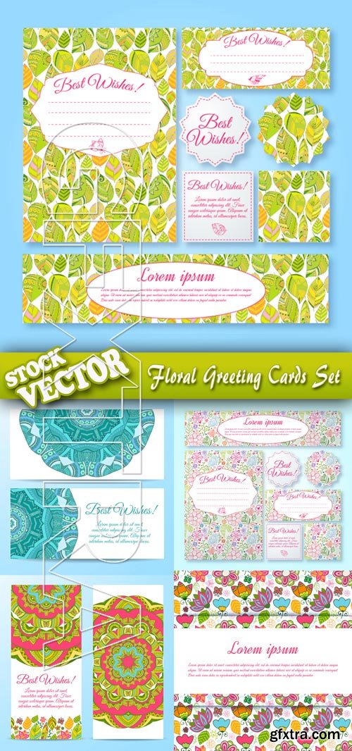 Stock Vector - Floral Greeting Cards Set