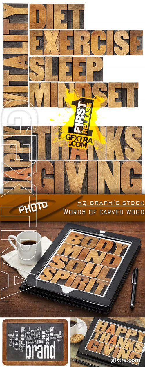 Stock Photo - Words of carved wood