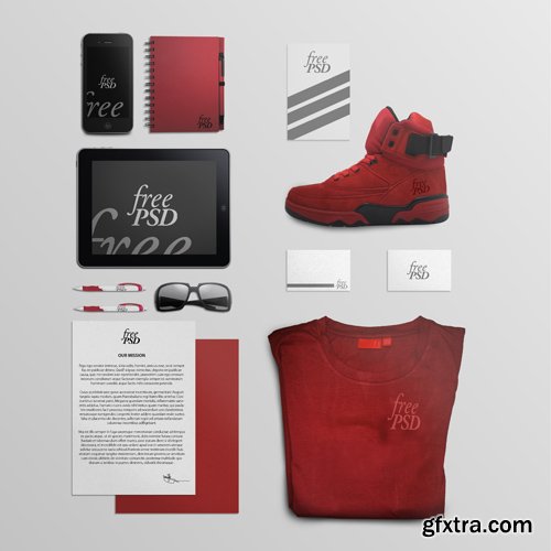 Red Creative Stationery Mock-up Template