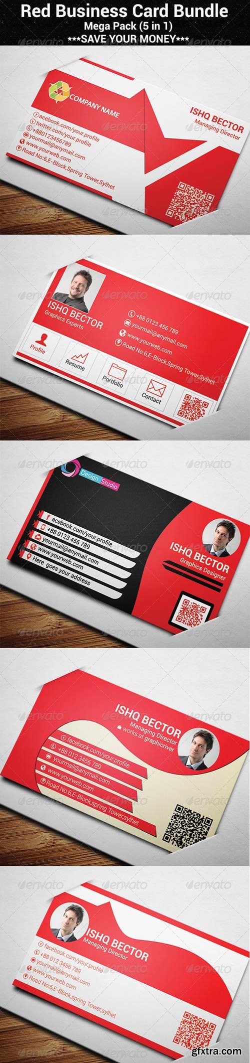 Graphicriver - 5 in 1 Red Business Card Bundle