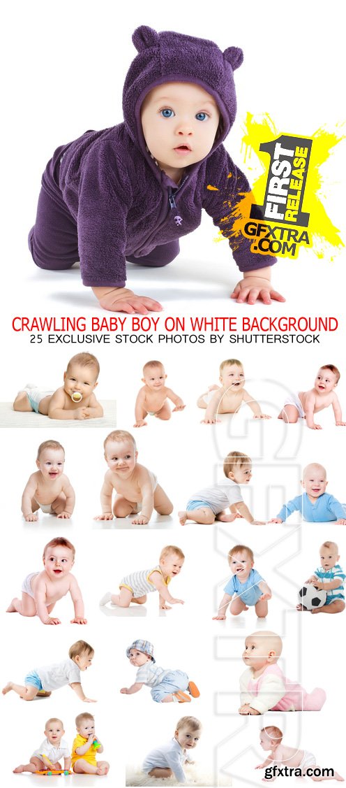 Crawling Baby Boy on White Background 25xJPG