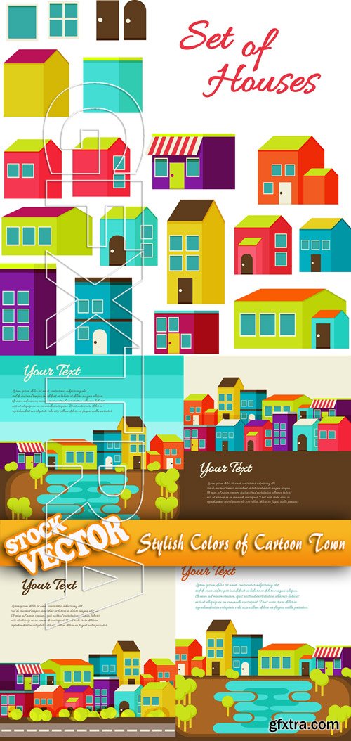 Stock Vector - Stylish Colors of Cartoon Town