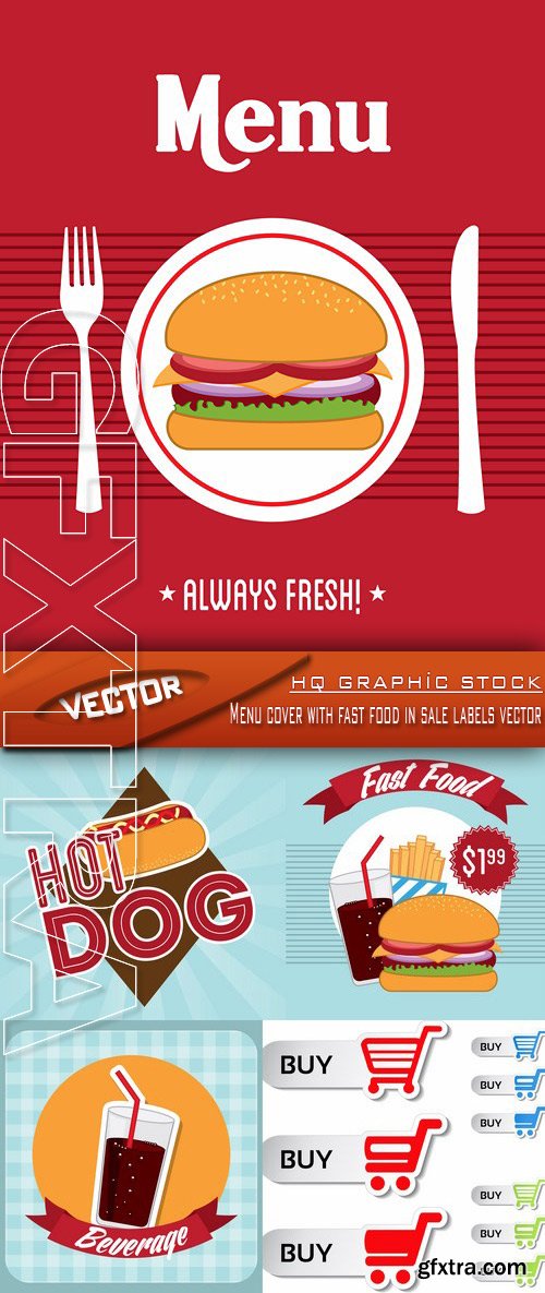 Stock Vector - Menu cover with fast food in sale labels vector