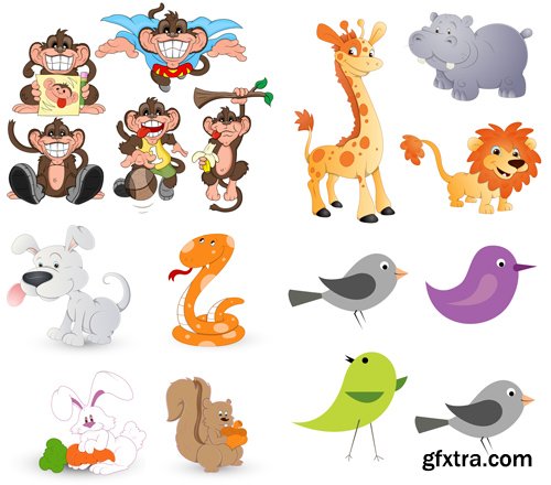Cartoon Animals Vector and Brushes Set