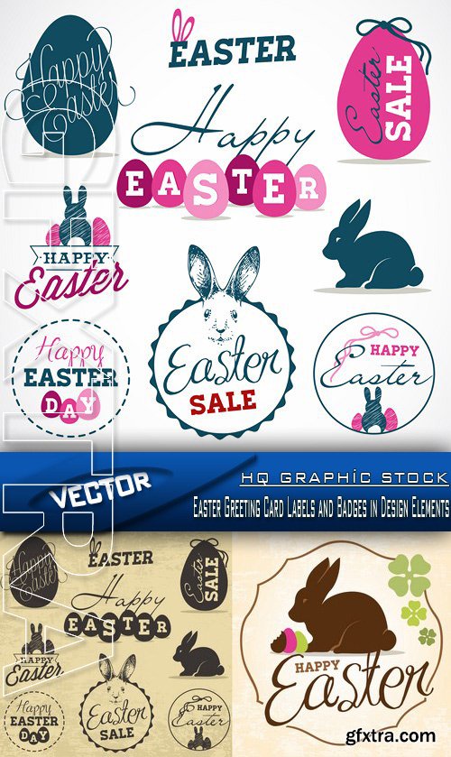 Stock Vector - Easter Greeting Card Labels and Badges in Design Elements