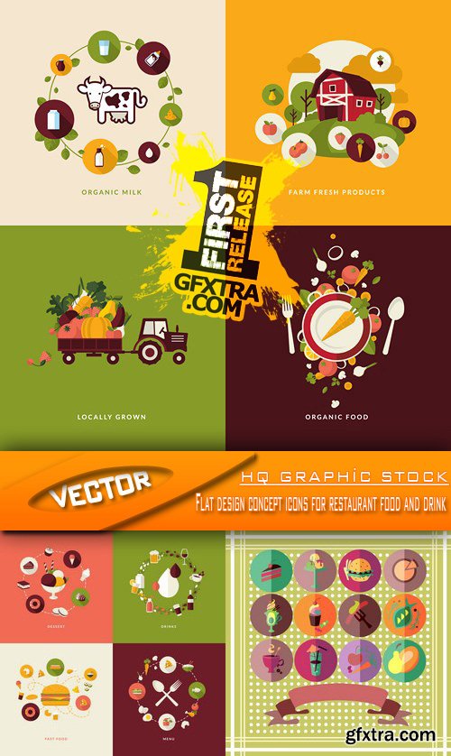 Stock Vector - Flat design concept icons for restaurant food and drink