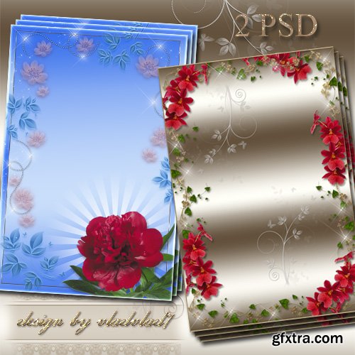 Flower frames for Photoshop - Peony and red orchids