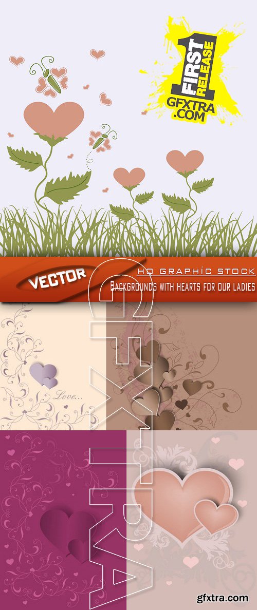 Stock Vector - Backgrounds with hearts for our ladies