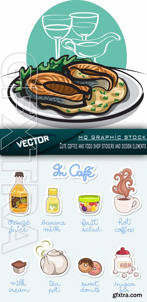 Stock Vector - Cute coffee and food shop stickers and design elements