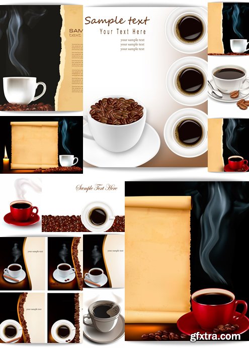 Cup of Coffee, Coffee Beans, Background and Banner Advertising 12xEPS
