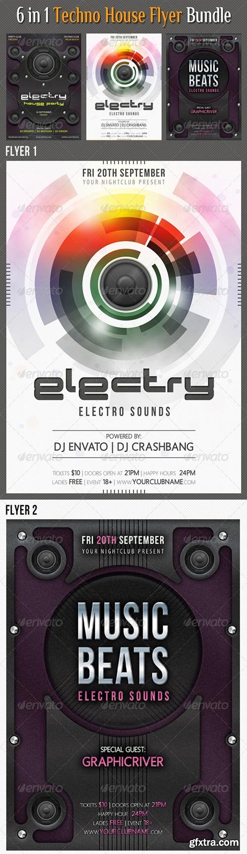 GraphicRiver - 3 in 1 Techno House Flyer Bundle 01