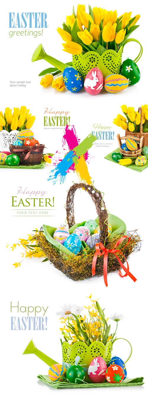 Stock Photo - Easter Cards with Tulips & Eggs