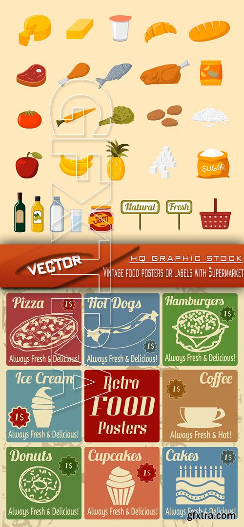 Stock Vector - Vintage food posters or labels with Supermarket