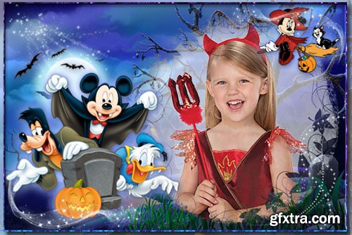 Children\'s Photoframes with Heroes of Disney for Halloween PSD