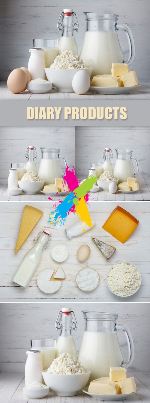 Stock Photo - Dairy Products on Wooden Background