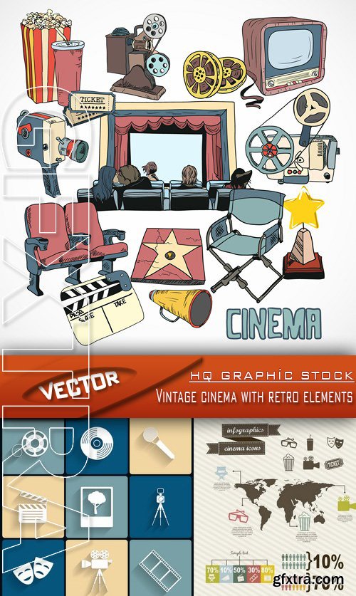 Stock Vector - Vintage cinema with retro elements