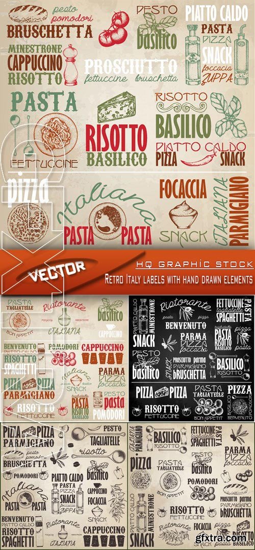 Stock Vector - Retro Italy labels with hand drawn elements