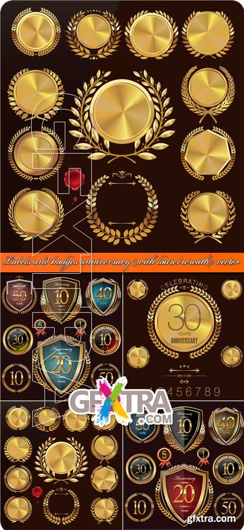 Labels and Badges Anniversary with laurel wreath vector