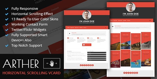 ThemeForest - Arther : BS3 Horizontal Scrolling Vcard Template - RIP