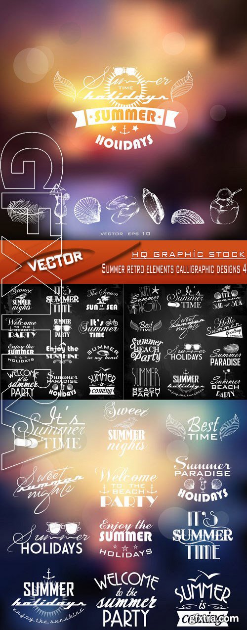 Stock Vector - Summer retro elements calligraphic designs 4