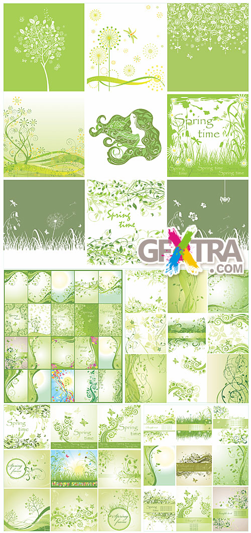 Green floral spring cards