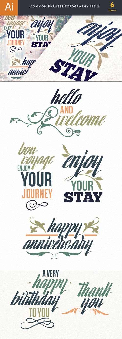Common Phrases Typography Vector Illustrations Pack 2
