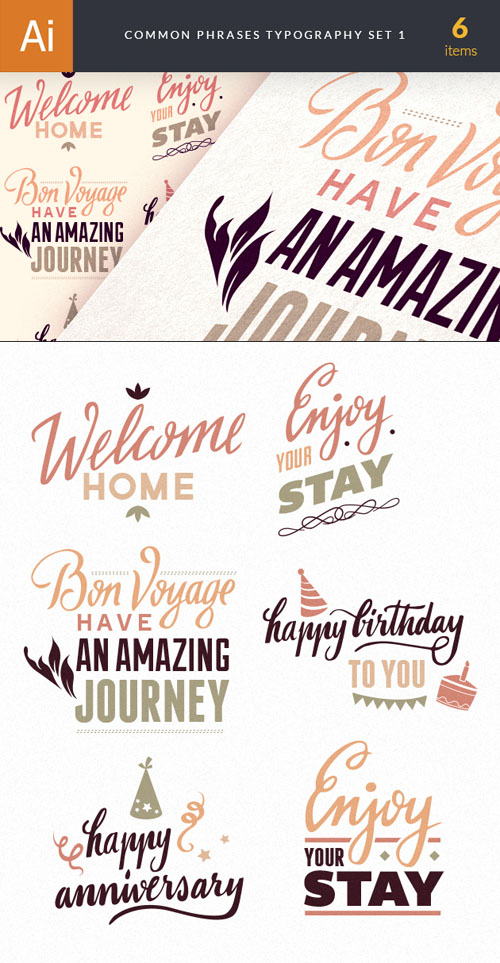 Common Phrases Typography Vector Illustrations Pack 1