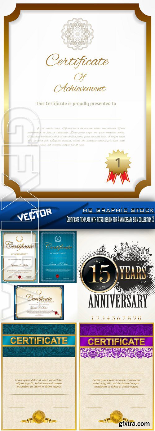 Stock Vector - Certificate template with retro design for Anniversary sign collection 2