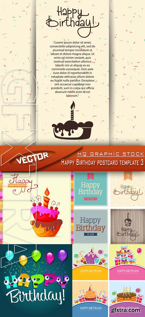 Stock Vector - Happy Birthday postcard template 3