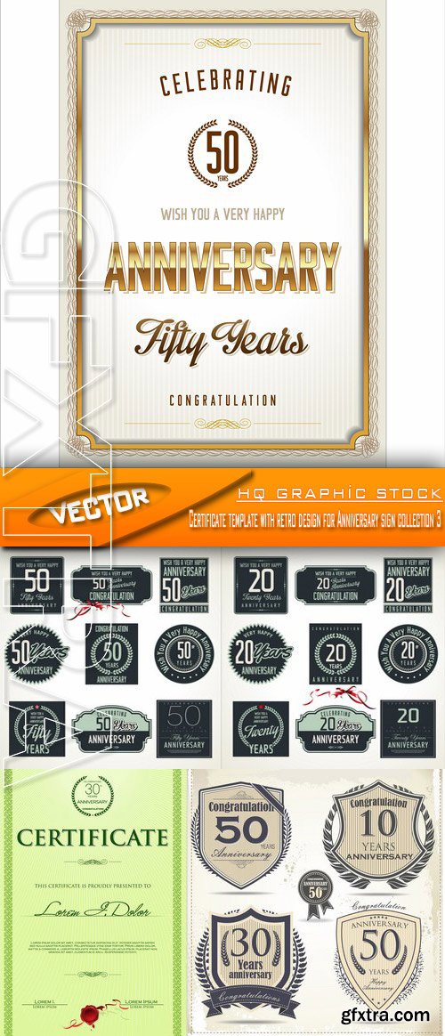 Stock Vector - Certificate template with retro design for Anniversary sign collection 3