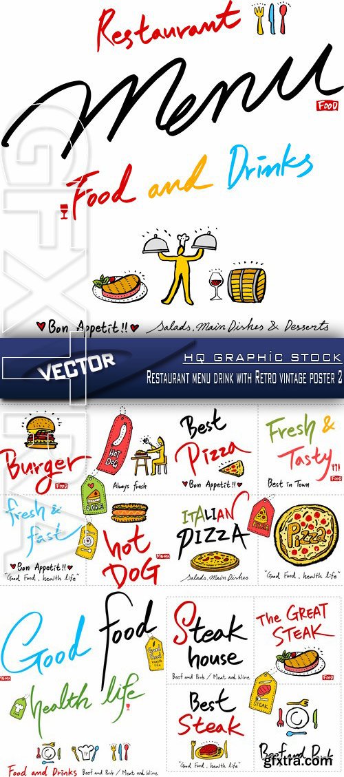 Stock Vector - Restaurant menu drink with Retro vintage poster 2