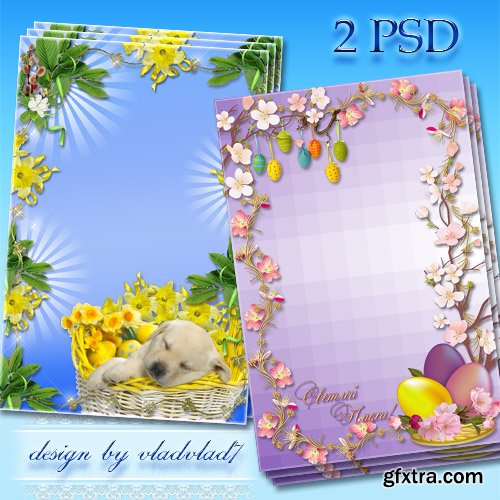 Easter frames for Photoshop - Daffodils, willow twigs, apple blossom, eggs