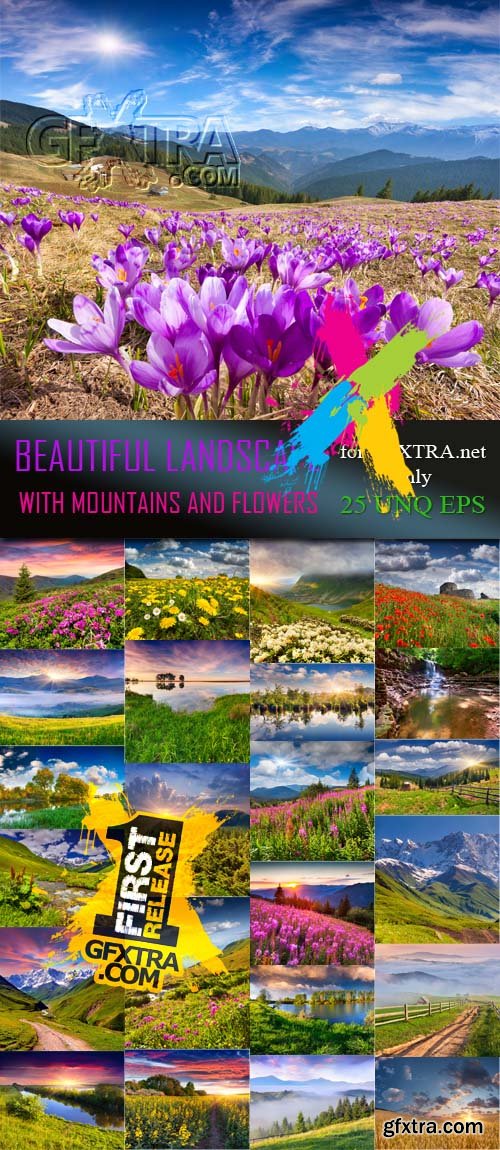 Beautiful Landscape with Mountains and Flowers 25xJPG