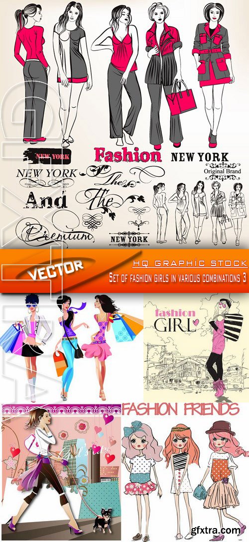 Stock Vector - Set of fashion girls in various combinations 3