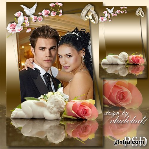 Wedding frame for Photoshop - Roses, doves and the sleeping Angel