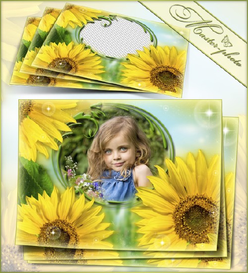 Summer frame for photoshop - Field of sunflowers