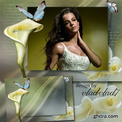 Vintage frame for Photoshop - Marvelous calla lily and butterflies