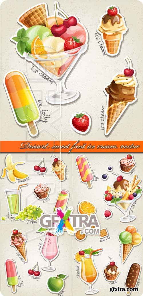 Dessert sweet fruit ice cream vector