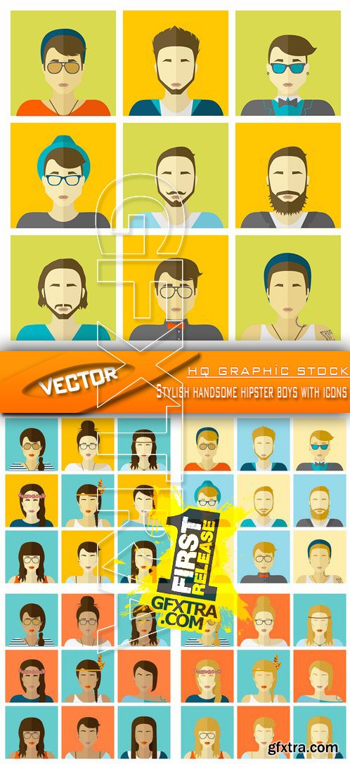Stock Vector - Stylish handsome hipster boys with icons