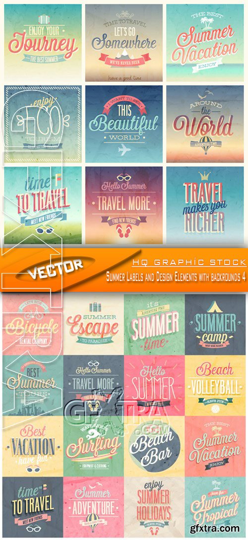 Stock Vector - Summer Labels and Design Elements with backrounds 4