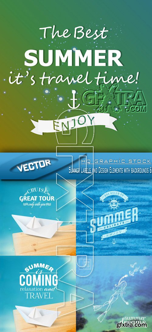Stock Vector - Summer Labels and Design Elements with backrounds 6