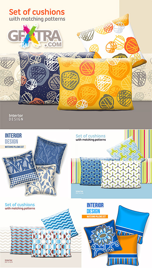 Set of cushions with matching patterns