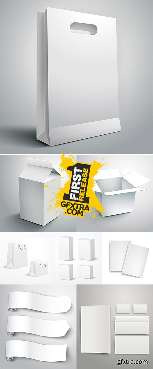 Stock: Blank envelopes business card and folder, packing box